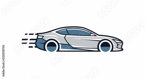 Sleek, modern sports car with a dynamic, forward-moving design, accented by blue and grey