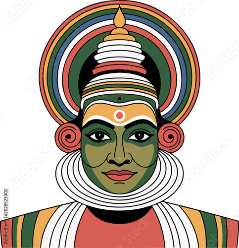 Fotografi Kathakali dancer face with elaborate headdress and costume
