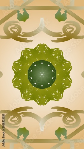 Intricate Veridian Medallion Adorned by Fluid Sepia Ornaments on a Warm Ground