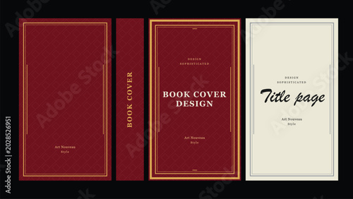 Foto Classic vintage book cover, title page, spine design with Art Deco, Baroque, Art Nouveau and Victorian ornaments