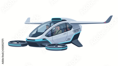 Futuristic Electric Flying Taxi with Passengers