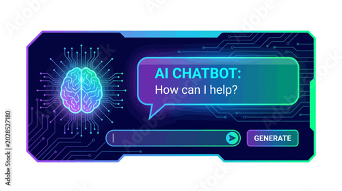 Futuristic AI Chatbot Interface with Digital Brain and Text Box