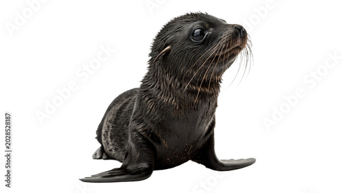 Tableau sur toile A cute wild little young fur seal pup animal sitting side view profile isolated
