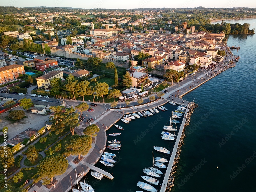 Fototapeta premium Aerial View of Lazise Marina on Lake Garda