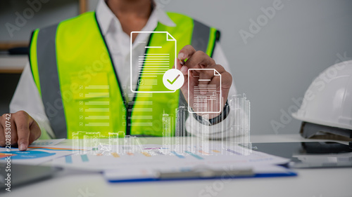 Fotografía Engineer Using Digital Document Interface for Construction Project Management
