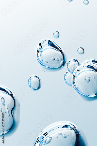 Canvastavla Transparent blue cosmetic bubbles with glossy liquid texture on soft background