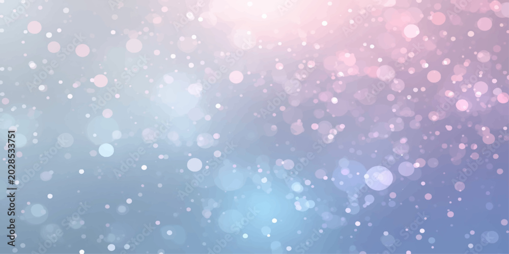 Naklejka premium Pink abstract bokeh winter holiday background with glowing blue and pink lights, festive christmas snow sparkle wallpaper design with soft blur and shine