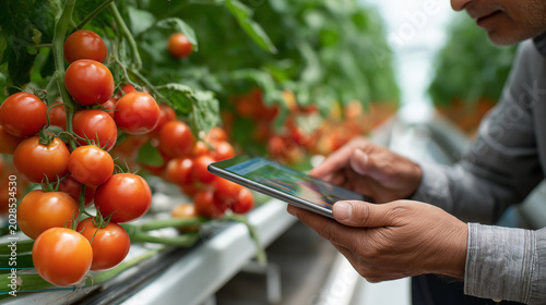Smart farming with robotic arm harvesting tomatoes controlled by tablet in greenhouse