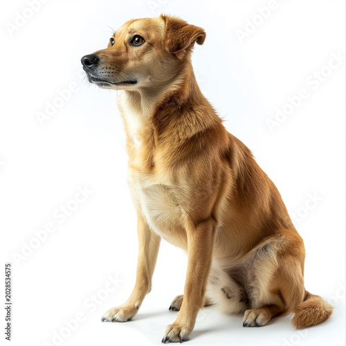 Cute dog sitting isolated on white background