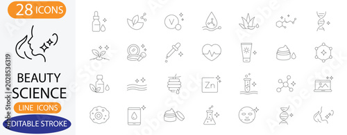 Obraz na płótnie Skincare ingredient Icon set, Editable Stroke Line Icons for Skincare & Cosmetics