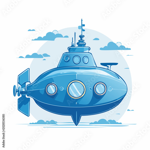 Blue Cartoon Submarine Illustration