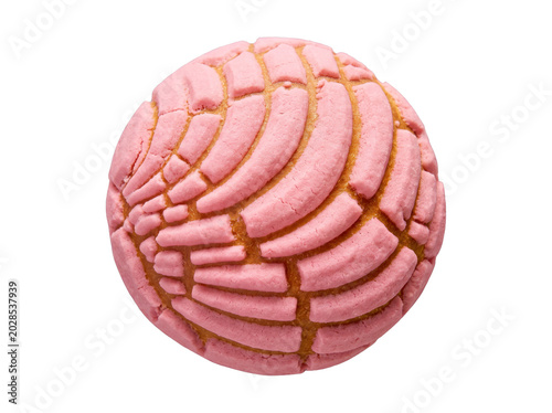 Pink Mexican Concha Sweet Bread Isolated on Transparent Background, Traditional Pan Dulce Pastry Top View