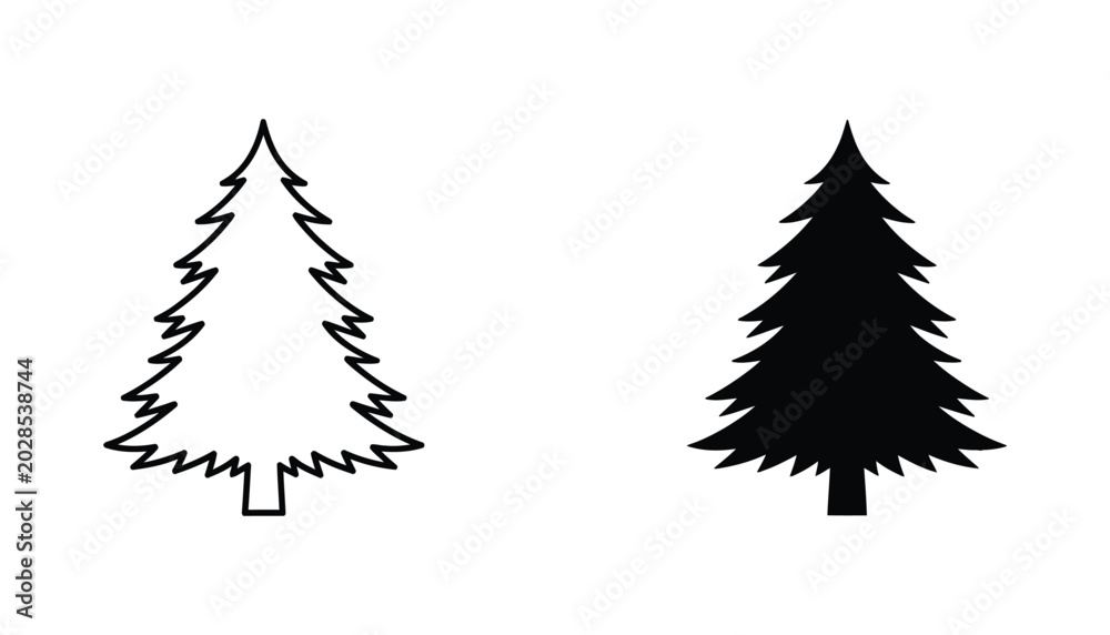 Obraz premium Classic evergreen pine tree silhouette for winter and holiday design vector illustration set