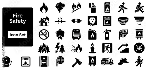 Schilderij op canvas Silhouette vector of Fire Safety icon set