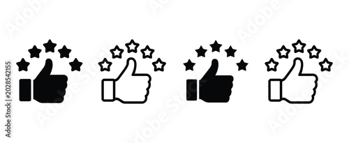 Foto Customer feedback icons set thumbs up and five star rating satisfaction vector i