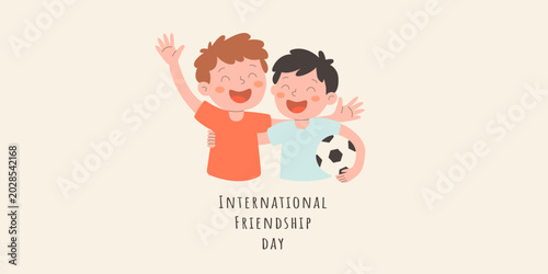 Banner of International Day of Friendship two smiling boy friends