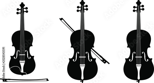 Bild auf Leinwand Violin silhouette collection with bow isolated on background for classical music