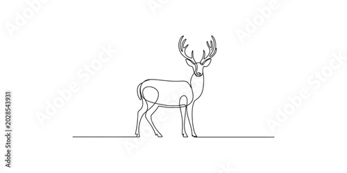 Obraz na plátně A minimalist line drawing of a deer with large antlers standing on a plain surfa