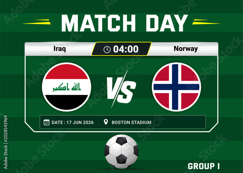 Obraz na plátně 2026 world cup match with scoreboard and broadcast schedule template design, Ira
