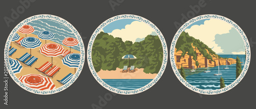 Φωτογραφία Italian landscapes set of round banners, travel stickers, and Italy prints
