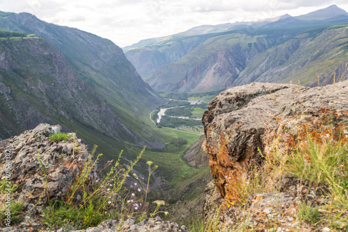 View on valley of Chulyshman river. Altai Republic, Siberia. Russia