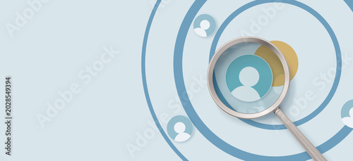Niche marketing analysis concept, personalization customer segmentation, Magnifying glass focus on target audience, Marketing segmentation strategy, consumer optimization and engagement profit