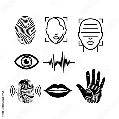 Biometric Identification Security Icons Set.