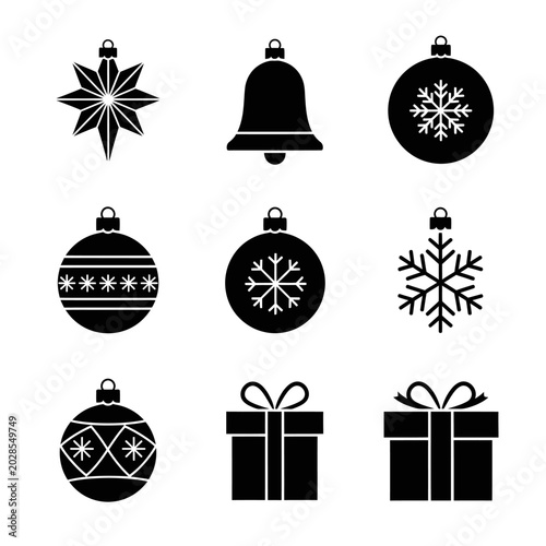 Black Christmas icons and symbols.