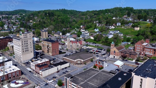Downtown Fairmont West Virginia Aerial View of Historic Buildings and Streets