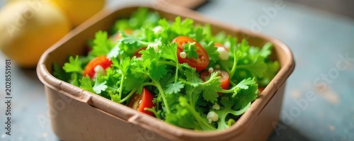 A vibrant, healthy cress salad in a reusable lunchbox, perfect for a light and nutritious midday meal Fresh, green cress fills the container, ready to be enjoyed , easy, salad, vegetarian