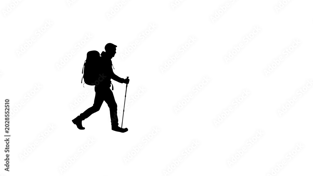 Obraz premium Hiker silhouette, trekking icon, backpacker symbol, walking illustration