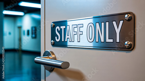 Staff only sign on office door entrance representing restricted access area