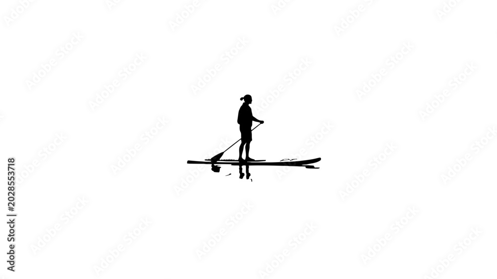 Naklejka premium Stand Up Paddleboarder, Paddle Board Silhouette, Black Icon, Water Sports