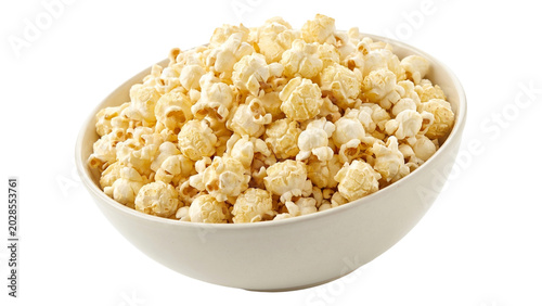 Foto Large white bowl filled with buttery popcorn heap isolated on transparent background for catering advertisement