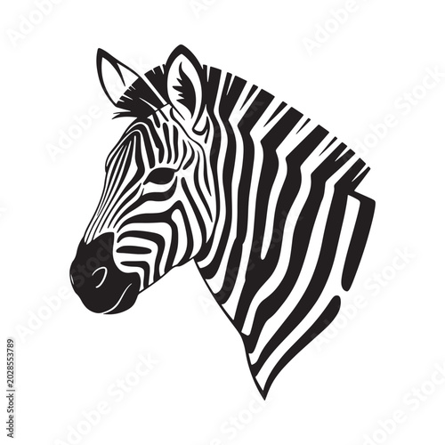 Zebra head silhouette black and white graphic illustration