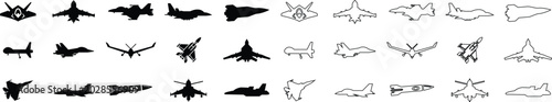 Foto Military Fighter Jet Airplane Silhouette Set Collection Group, Combat Aircraft F