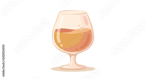 PNG cut out isolated background. A flat vector-style cartoon illustration of a clear snifter glass holding a portion of golden-brown liquor, such as brandy or cognac.