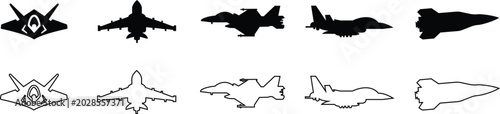 Foto Military Fighter Jet Airplane Silhouette Set Collection Group, Combat Aircraft F