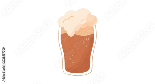 PNG cut out isolated background. A cute, minimalist digital illustration of a glass of beer topped with a thick, frothy head of foam, rendered in a simple, artistic style.