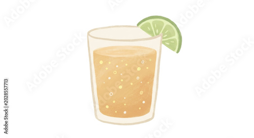 PNG cut out isolated background. A cute, minimalist digital illustration of a cocktail in a glass with a lime slice garnish, rendered in a simple, artistic style.