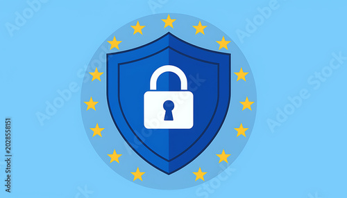 Shield with padlock and stars symbol.