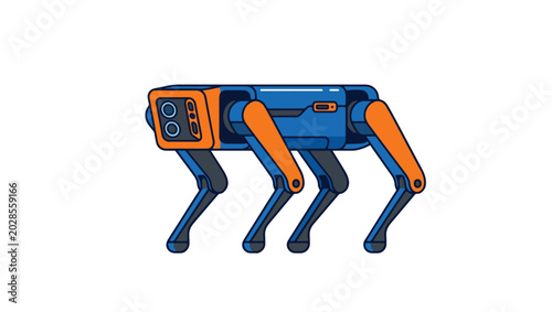 Quadruped Robot Flat Vector Illustration on PNG Background, quadruped robot, robot vector, robotics illustration, inspection robot, robotic dog vector, automation technology, AI robot, 