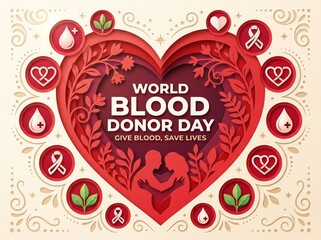 A vibrant paper-cut poster centered on a large layered red heart with intricate die-cut foliage and abstract human silhouettes forming embrace-like shapes.