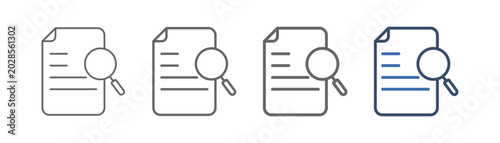 
outline icon set research with document paper and magnifying glass design
