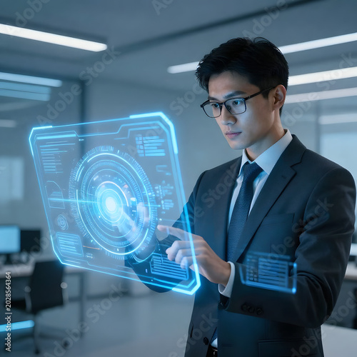 Hands typing on laptop with AI Policy and Regulation digital dashboard.