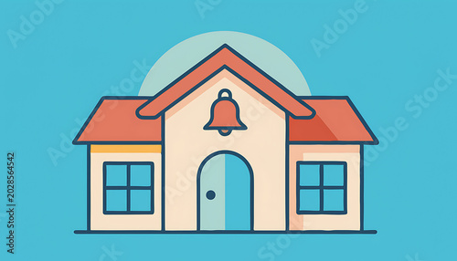 Simple cartoon illustration of school house.