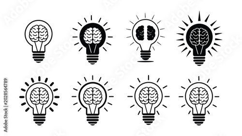 Billede på lærred Light bulb icons symbolizing ideas, creativity, and innovation, displayed in a c