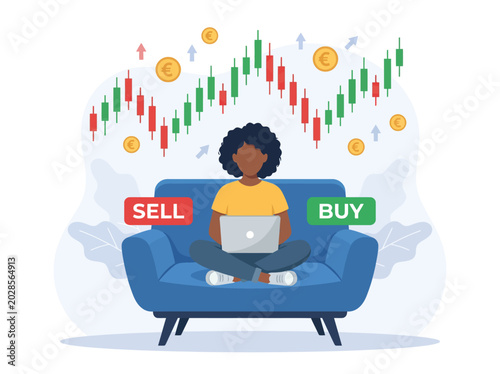 Online Stock Trading and Investment Illustration with Buy Sell Market Chart