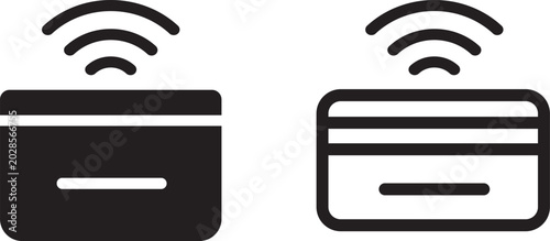 Fotografie Credit card with wireless signal icon set, containing high-quality contactless payment and banking symbol graphics in an isolated vector collection