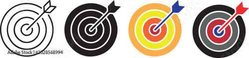 Target icons set. Goal symbol collection. Simple target with arrow. Darts icon. Hitting the bullseye icon line and flat style